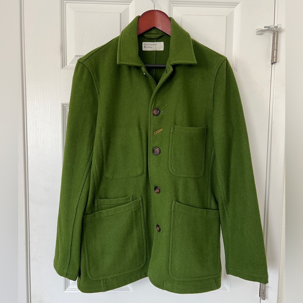 Universal Works men’s green wool jacket